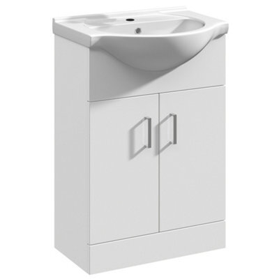 FNX Bathrooms Bubly 550mm Freestanding Gloss White Vanity Unit & Ceramic Basin With Soft-Close Doors - image 1