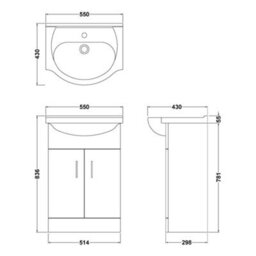 FNX Bathrooms Bubly 550mm Freestanding Gloss White Vanity Unit & Ceramic Basin With Soft-Close Doors - thumbnail 2