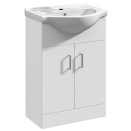 FNX Bathrooms Bubly 550mm Freestanding Gloss White Vanity Unit & Ceramic Basin With Soft-Close Doors - thumbnail 1