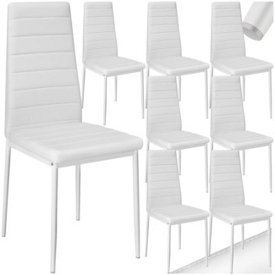 Tectake Set Of 8 Dining Chairs - High Backrest, Padded, Synthetic Leather - White