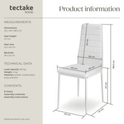 Tectake Set Of 8 Dining Chairs - High Backrest, Padded, Synthetic Leather   - White - thumbnail 6