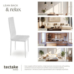 Tectake Set Of 8 Dining Chairs - High Backrest, Padded, Synthetic Leather   - White - thumbnail 7