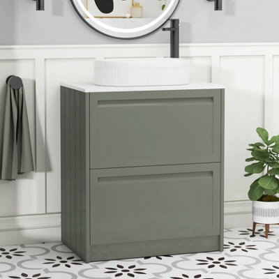 Royal Bathrooms Royal Bathroom Elmore 700mm Matt Green Freestanding Bathroom Vanity Unit 2 Drawer Plain White Worktop With Lyon Basin - image 1