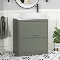 Royal Bathrooms Royal Bathroom Elmore 700mm Matt Green Freestanding Bathroom Vanity Unit 2 Drawer Plain White Worktop With Lyon Basin - thumbnail 1