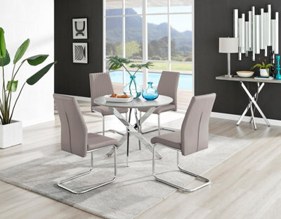 Furniturebox Uk Novara Grey Concrete Effect Round Dining Table & 4 Cappuccino Lorenzo Chairs - image 1