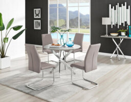 Furniturebox Uk Novara Grey Concrete Effect Round Dining Table & 4 Cappuccino Lorenzo Chairs - thumbnail 1