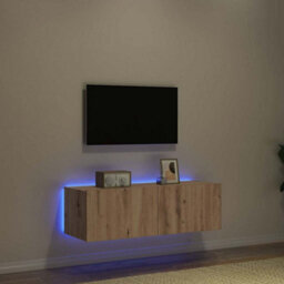 Berkfield Modern Tv Wall Cabinet With Led Lights Artisan Oak 100X35X31 Cm - thumbnail 5