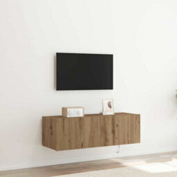 Berkfield Modern Tv Wall Cabinet With Led Lights Artisan Oak 100X35X31 Cm - thumbnail 2
