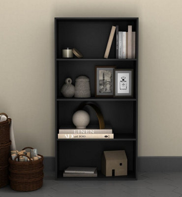 Urbn-Living Urbnliving 4 Tier Wide Wooden Bookcase Cupboard Storage Shelving Display Shelf Cabinet Black Unit - image 1