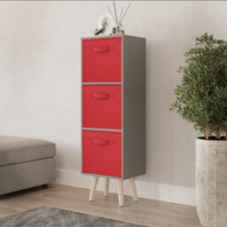 Urbn-Living Urbnliving 80Cm Height 3 Tier Grey Wooden Storage Bookcase Scandinavian Style Pine Legs With Red Inserts