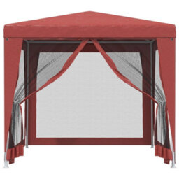 Walplus Party Tent Garden Gazebo Canopy With 4 Mesh Sidewalls Red 2.5X2.5 M Hdpe - thumbnail 3