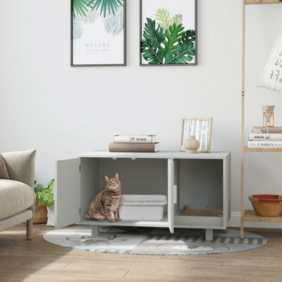 Pawhut Cat Litter Box Enclosure & House W/ Nightstand/end Table Design, Grey - image 1