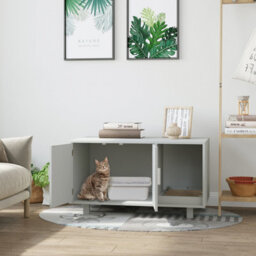 Pawhut Cat Litter Box Enclosure & House W/ Nightstand/end Table Design, Grey - thumbnail 1