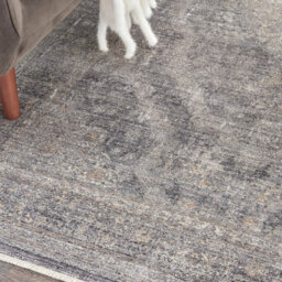 Charcoal Cream Luxurious Traditional Easy To Clean Bordered Floral Dining Room Bedroom And Living Room Rug -300Cm X 381Cm - thumbnail 2