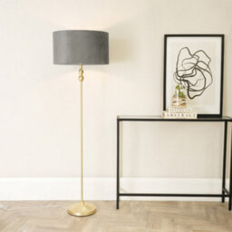 Valuelights Maggie Gold Candlestick Floor Lamp With Grey Velvet Lamp Shade And Led Bulb - thumbnail 1