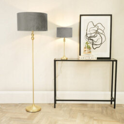 Valuelights Maggie Gold Candlestick Floor Lamp With Grey Velvet Lamp Shade And Led Bulb - thumbnail 3