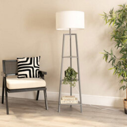 Valuelights Hiru Grey 3 Tier Shelf Floor Lamp With White Drum Shade - thumbnail 6