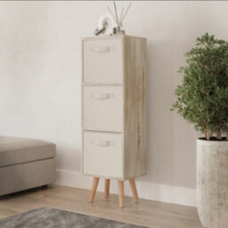 Urbn-Living Urbnliving 80Cm Height 3 Tier Antique Oak Wooden Storage Bookcase Scandinavian Style Beech Legs With Cream Inserts