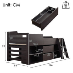Abrihome Cabin Bed Mid Sleeper Bed Frame Storage Kids Wooden Bed With Drawers Shelf Storage Low Sleeper Bed Single Children's Wooden Bed - thumbnail 3