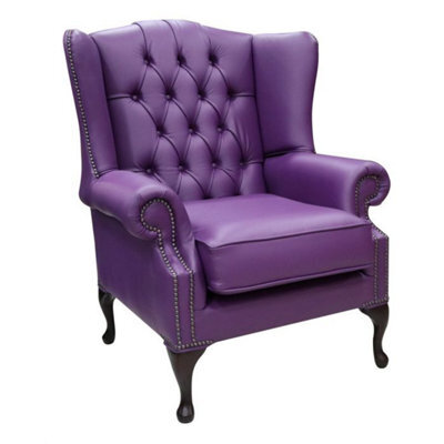 Chesterfield Bloomsbury Flat High Back Wing Chair Wineberry Purple Real Leather - image 1