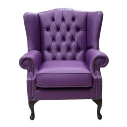Chesterfield Bloomsbury Flat High Back Wing Chair Wineberry Purple Real Leather - thumbnail 2