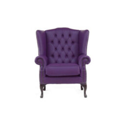 Chesterfield Bloomsbury Flat High Back Wing Chair Wineberry Purple Real Leather - thumbnail 3