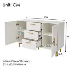 Abrihome Sideboard Cabinet For Living Room, Chest Of Drawers With With 2 Doors And 3 Drawers, Adjustable Shelf, White, 40D X 120W X 75H Cm - thumbnail 8