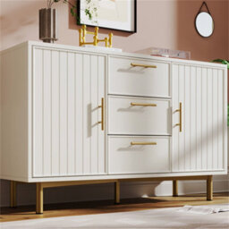Abrihome Sideboard Cabinet For Living Room, Chest Of Drawers With With 2 Doors And 3 Drawers, Adjustable Shelf, White, 40D X 120W X 75H Cm - thumbnail 9