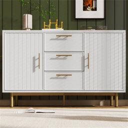 Abrihome Sideboard Cabinet For Living Room, Chest Of Drawers With With 2 Doors And 3 Drawers, Adjustable Shelf, White, 40D X 120W X 75H Cm - thumbnail 1