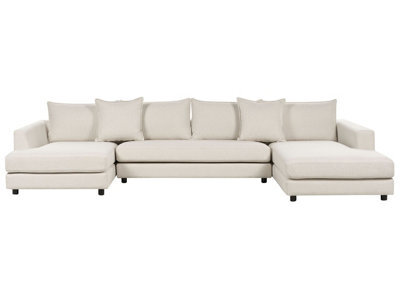 Wyld And Coco U-Shaped Corner Sofa Light Beige Polyester 5-Seater Large - image 1