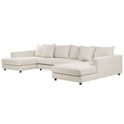 Wyld And Coco U-Shaped Corner Sofa Light Beige Polyester 5-Seater Large - thumbnail 3
