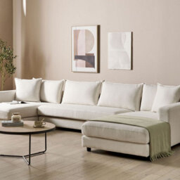 Wyld And Coco U-Shaped Corner Sofa Light Beige Polyester 5-Seater Large - thumbnail 2