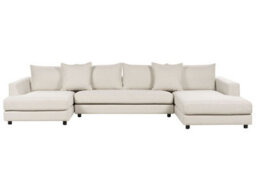 Wyld And Coco U-Shaped Corner Sofa Light Beige Polyester 5-Seater Large - thumbnail 1