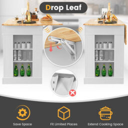 Costway Kitchen Island Storage Cupboard W/ Drop Leaf Countertop & Side Racks 2-Door Cabinet - thumbnail 4