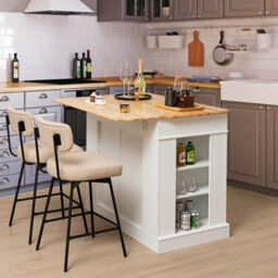 Costway Kitchen Island Storage Cupboard W/ Drop Leaf Countertop & Side Racks 2-Door Cabinet - thumbnail 7