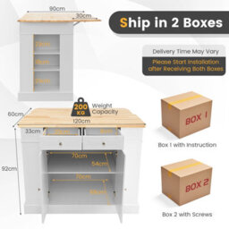 Costway Kitchen Island Storage Cupboard W/ Drop Leaf Countertop & Side Racks 2-Door Cabinet - thumbnail 2