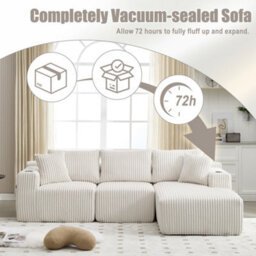 Matteo Modular L-Shaped Sectional Sofa With Cup Holders & Storage - Beige Corduroy - thumbnail 6