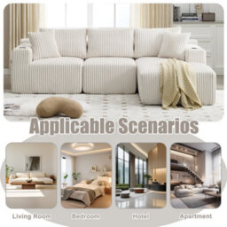 Matteo Modular L-Shaped Sectional Sofa With Cup Holders & Storage - Beige Corduroy - thumbnail 5