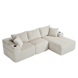Matteo Modular L-Shaped Sectional Sofa With Cup Holders & Storage - Beige Corduroy - thumbnail 9