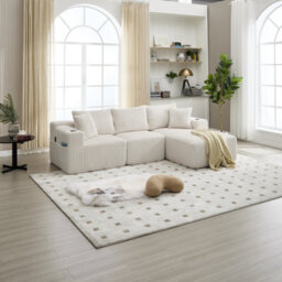 Matteo Modular L-Shaped Sectional Sofa With Cup Holders & Storage - Beige Corduroy - thumbnail 8