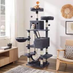 Songmics Cat Tree, Large Cat Tower With Scratching Posts And Ramp, Multi-Level Plush Cat Condo For Indoor Cats, Smoky Grey - thumbnail 1