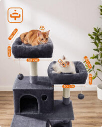 Songmics Cat Tree, Large Cat Tower With Scratching Posts And Ramp, Multi-Level Plush Cat Condo For Indoor Cats, Smoky Grey - thumbnail 4