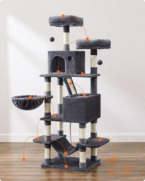 Songmics Cat Tree, Large Cat Tower With Scratching Posts And Ramp, Multi-Level Plush Cat Condo For Indoor Cats, Smoky Grey - thumbnail 6