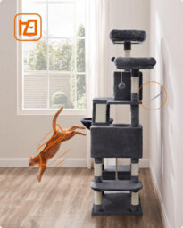 Songmics Cat Tree, Large Cat Tower With Scratching Posts And Ramp, Multi-Level Plush Cat Condo For Indoor Cats, Smoky Grey - thumbnail 7