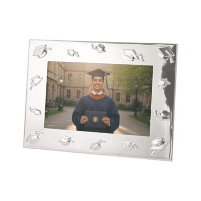 Happy Homewares Graduation Metal 4X6 Picture Frame In Nickel Plated With 3D Hat Icons - image 1