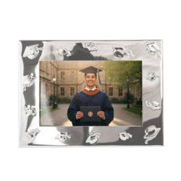 Happy Homewares Graduation Metal 4X6 Picture Frame In Nickel Plated With 3D Hat Icons - thumbnail 3