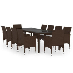 Berkfield 11 Piece Garden Dining Set Poly Rattan Brown - thumbnail 2