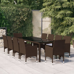 Berkfield 11 Piece Garden Dining Set Poly Rattan Brown - thumbnail 1
