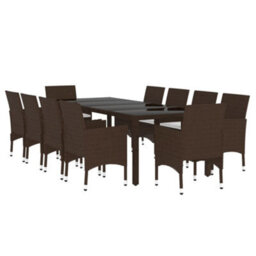 Berkfield 11 Piece Garden Dining Set Poly Rattan Brown - thumbnail 3