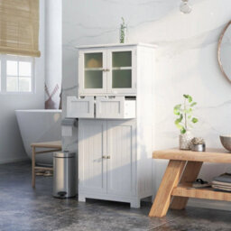 Bathroom Storage Cabinet Tall Freestanding Floor Wood Cabinet Storage Organizer - thumbnail 6